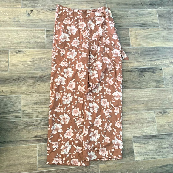 NWT B.O.G. Collective  Wide Leg Floral Pink & Brown Pants Oversized Small - Picture 3 of 11